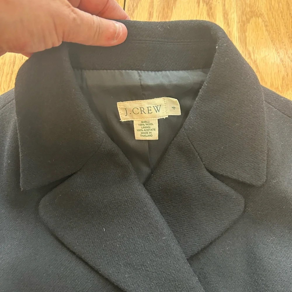 J. Crew Black Wool Double Breasted Peacoat Jacket Lined Size 4 READ Office - Picture 5 of 10
